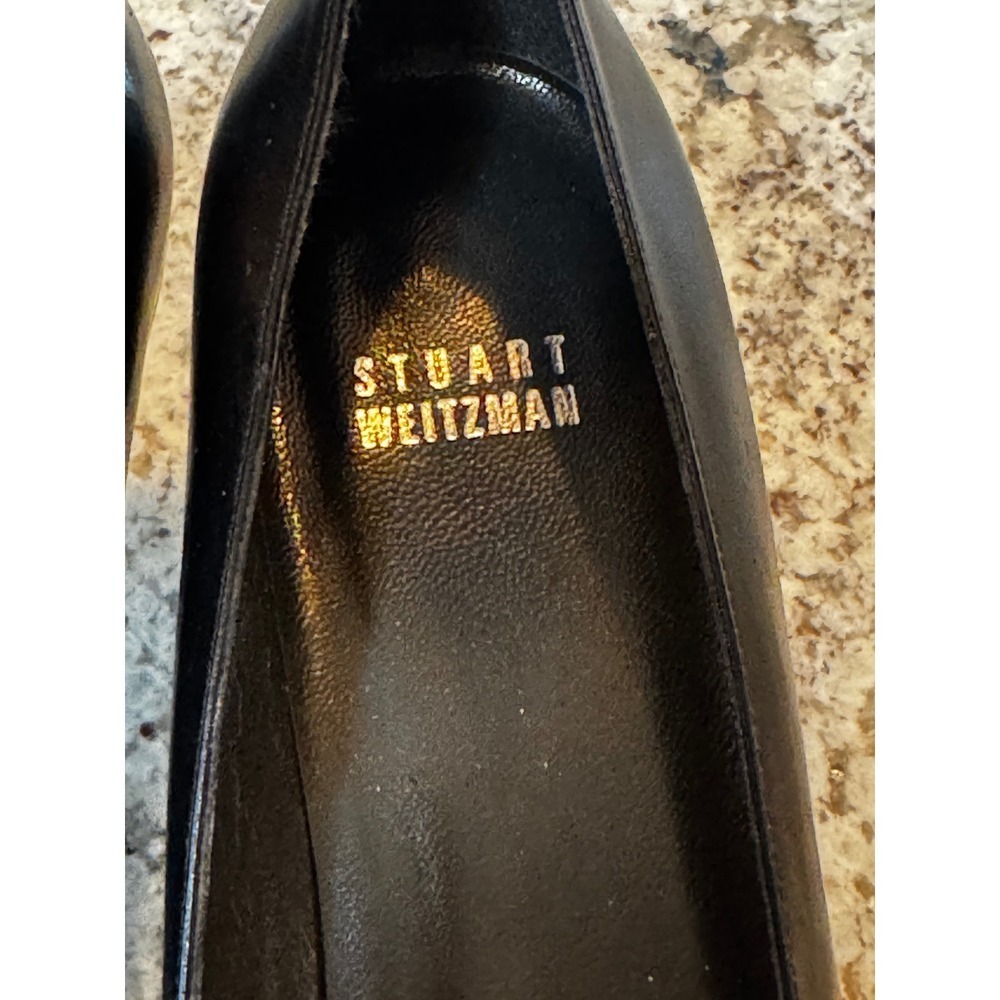 Stuart Weitzman Black Leather Pointed Toe Kitten Heel Pumps Size 9N - Picture 8 of 9